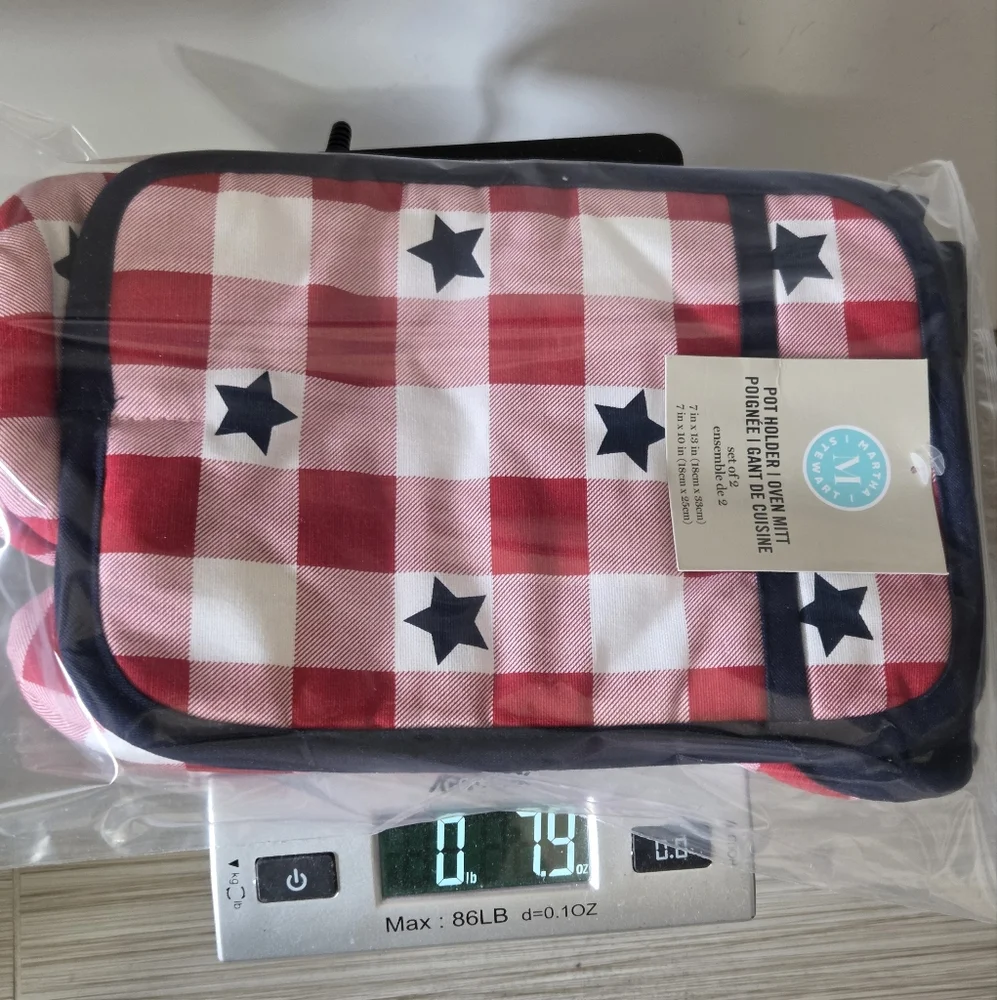 Martha Stewart Red White and Blue Checkered Oven Mitt & Pot Holder Set Patriotic